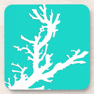 Dessous-de-verre Branche de corail - blanc sur turquoise