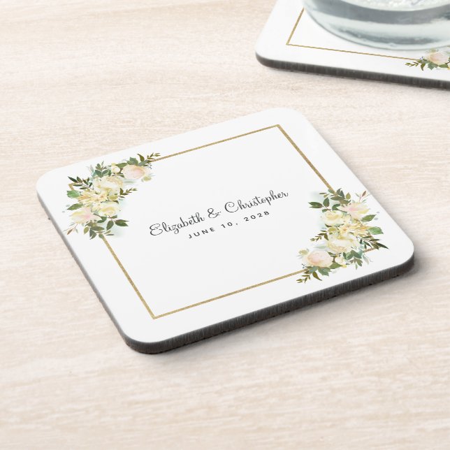 Dessous-de-verre Bride Groom Elégant Rose Floral Mariage Keepsaké (Côté gauche)