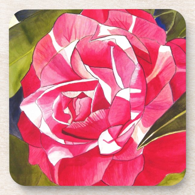 Dessous-de-verre Bright pink Camellia watercolor art flower (Devant)