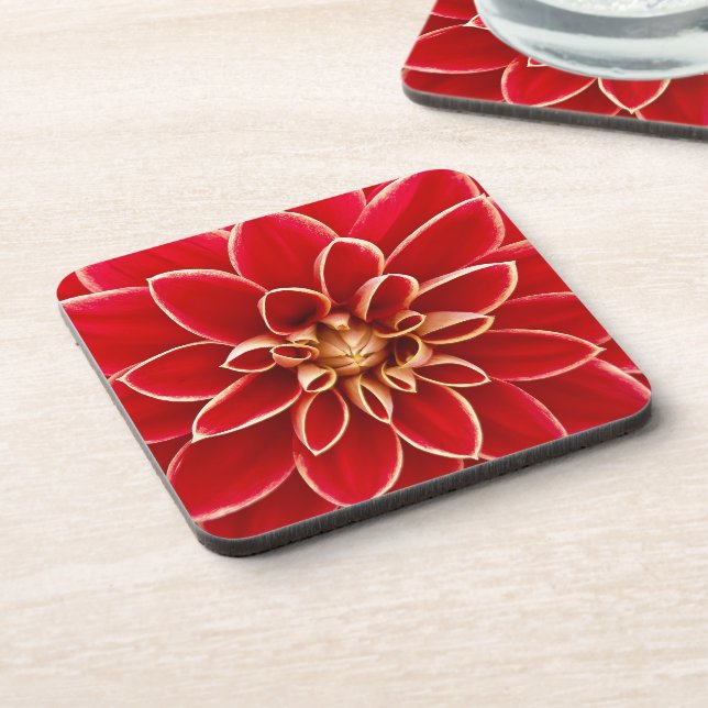 Dessous-de-verre Bright Red Dahlia Flower Close Up Photo (Côté gauche)