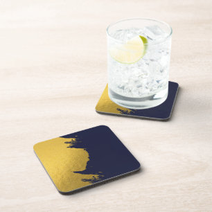 Dessous-de-verre Brochures Faux Gold avec Arrière - plan bleu marin