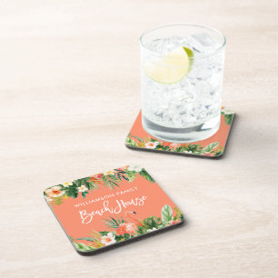 Dessous-de-verre Brush Script Tropical Coral Floral Beach House