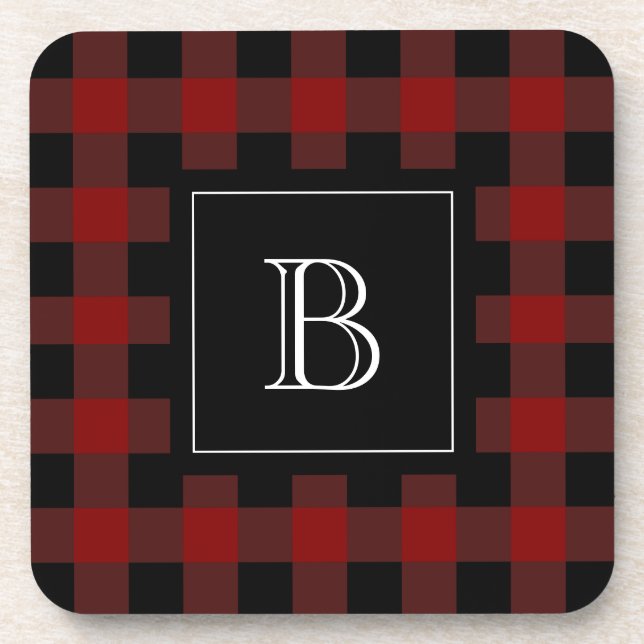 Dessous-de-verre Buffle rustique plaqué Monogramme initial rouge no (Devant)