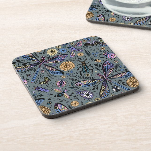 Dessous-de-verre Bugs de Doodle sur le gris de latte (Côté gauche)