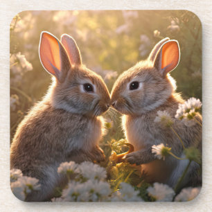 Dessous-de-verre Bunnies adorables dans la conception des prés de p