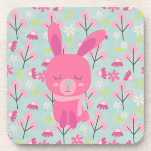 Dessous-de-verre Bunnies et fleurs roses