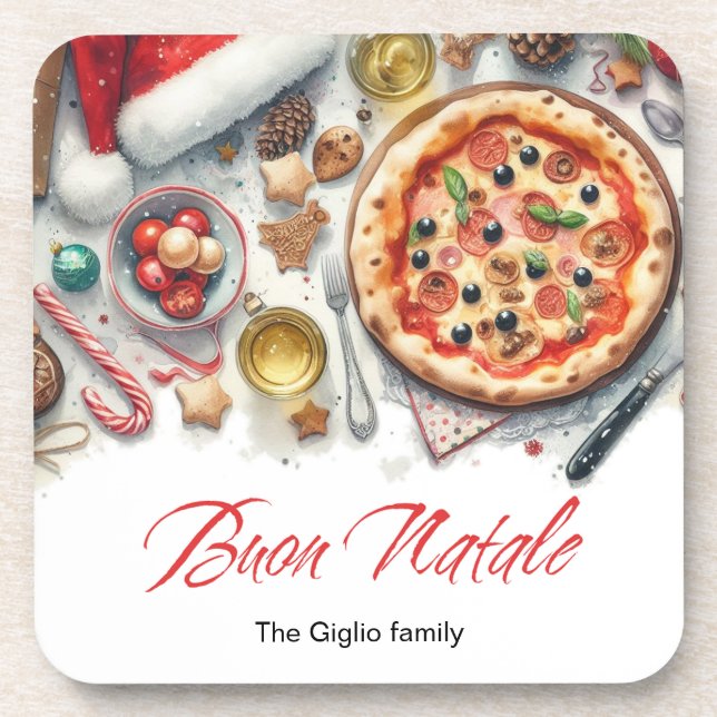 Dessous-de-verre Buon Natale Aquarelle fête de Noël italienne (Devant)