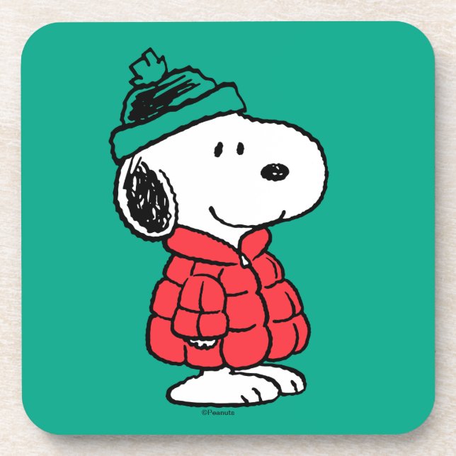 Dessous-de-verre cacahuètes | Snoopy Chat d'hiver et Casquette (Devant)