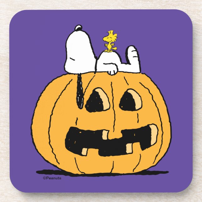 Dessous-de-verre cacahuètes | Snoopy et Woodstock Jack-O-Lantern (Devant)