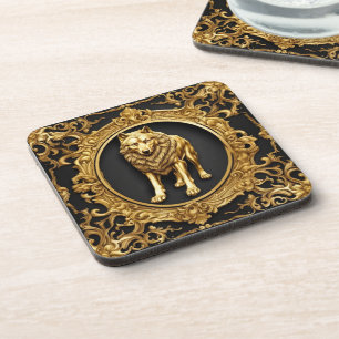Dessous-de-verre Cadre ornemental noir et or Wolf
