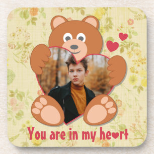 Dessous-de-verre Cadre photo moderne mignon jaune Teddy Ours Coeur