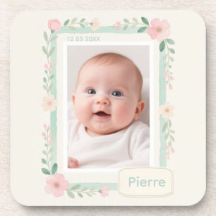 Dessous-de-verre Cadre photo vide floral aquarelle pastel