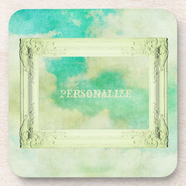 Dessous-de-verre Cadre victorien ciel nuages peint élégant turquois (Devant)