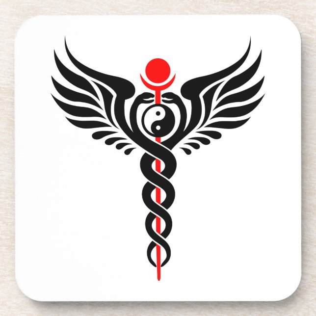 Dessous-de-verre Caduceus - Yin Yang - Serpent ailé - Hermétique (Devant)