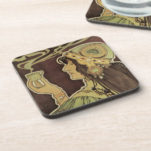 Dessous-de-verre Café Art Nouveau vintage Rajah, Femme au café
