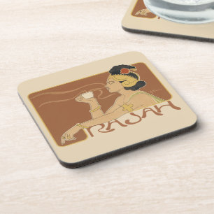 Dessous-de-verre Café Rajah Art Nouveau vintage, Dame avec café