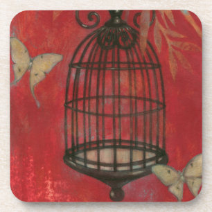 Dessous-de-verre Cage à oiseaux décorative avec des papillons
