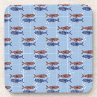 Dessous-de-verre Cahier à motif grille bleue avec banc de poissons