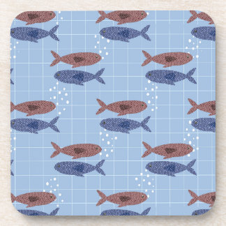 Dessous-de-verre Cahier à motif grille bleue avec banc de poissons