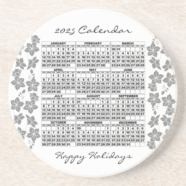 dessous de verre Calendrier 2025 Fleurs blanches (Devant)