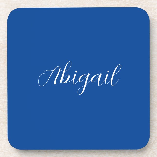 Dessous-de-verre Calligraphie Elégant Bleu Blanc Plaine Nom simple (Devant)