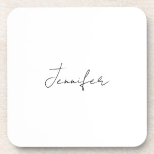 Dessous-de-verre Calligraphie Elégant Noir Blanc Plaine Nom simple