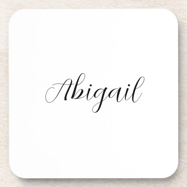 Dessous-de-verre Calligraphie Elégant Noir Blanc Plaine Nom simple (Devant)
