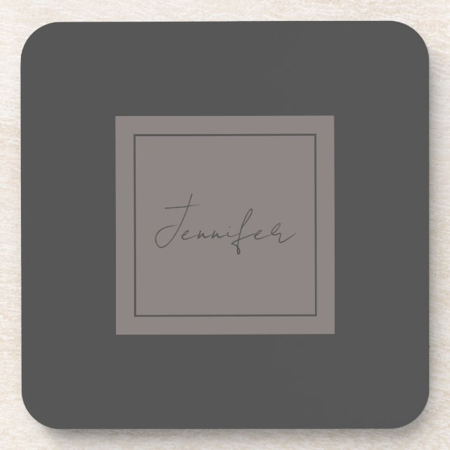Dessous-de-verre Calligraphie Élégante Plaque Simple Nom Gris (Devant)