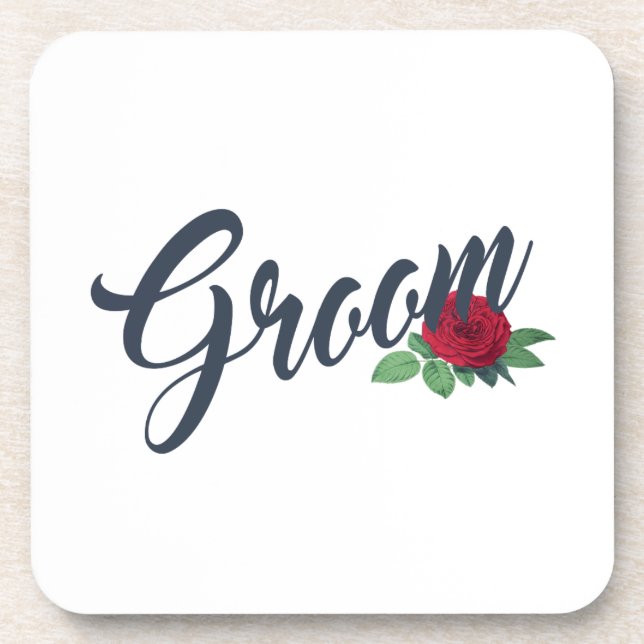 Dessous-de-verre Calligraphie Mariage florale simple Groom | DESSOU (Devant)
