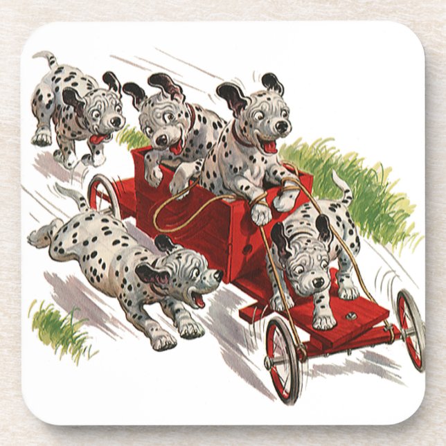 Dessous-de-verre Camion de pompiers dalmatien mignon de chiots (Devant)