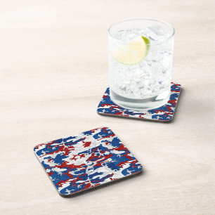 Dessous-de-verre Camo rouge, blanc et bleu avec paillettes pour le