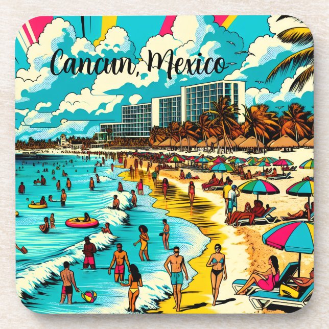 Dessous-de-verre Cancun, Mexique avec une Vibe pop art (Devant)