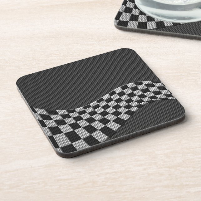 Dessous-de-verre Carbone Fiber Style Racing Drapeau Checkers Vague  (Côté gauche)