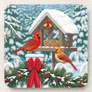 Dessous-de-verre Cardinaux et nourriciers d'oiseaux de Noël