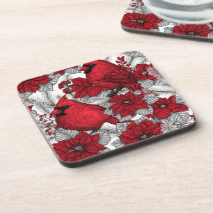 Dessous-de-verre Cardinaux et poinsettia en rouge et blanc