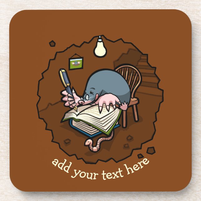 Dessous-de-verre Caricature Cute Mole Novelist Livre D'Écriture Dan (Devant)