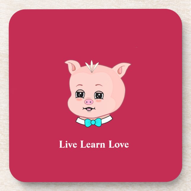 Dessous-de-verre Caricature de petit cochon mignonne, calligraphie  (Devant)