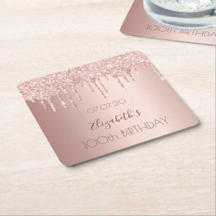Dessous-de-verre Carré En Papier 100e anniversaire blush rose or parties scintillan