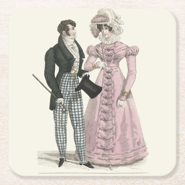 Dessous-de-verre Carré En Papier 1823 Antique Homme Mariage Femme Mode (Devant)