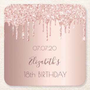 Dessous-de-verre Carré En Papier 18e anniversaire rose parties scintillant or goutt