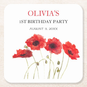 Dessous-de-verre Carré En Papier 1er Anniversaire Fête Poppies Bébé Fille