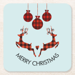 Dessous-de-verre Carré En Papier 2 cerfs de Noël saut de style rustique