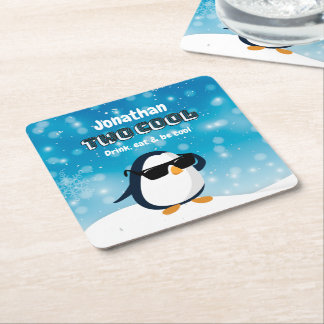 Dessous-de-verre Carré En Papier 2nd Birthday Two Cool Penguin Boy