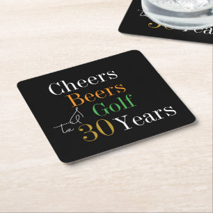 Dessous-de-verre Carré En Papier 30e anniversaire Cheers Beers Golf Black Gold Part