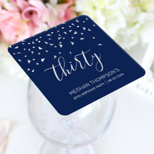 Dessous-de-verre Carré En Papier 30e anniversaire de la fête Marine Blue Silver Con
