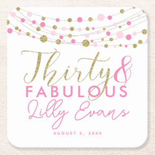 Dessous-de-verre Carré En Papier 30e anniversaire or et dessous de verre roses cust