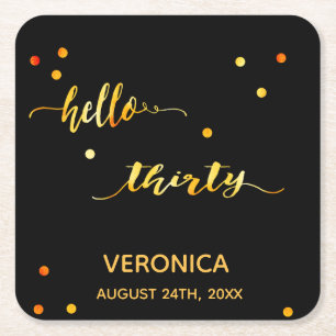 Dessous-de-verre Carré En Papier 30e anniversaire or noir bonjour 30 nom du script
