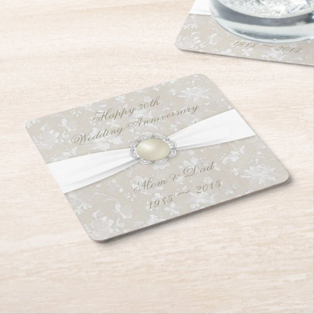 Dessous-de-verre Carré En Papier 30èmes dessous de verre d'anniversaire de mariage (Incliné)