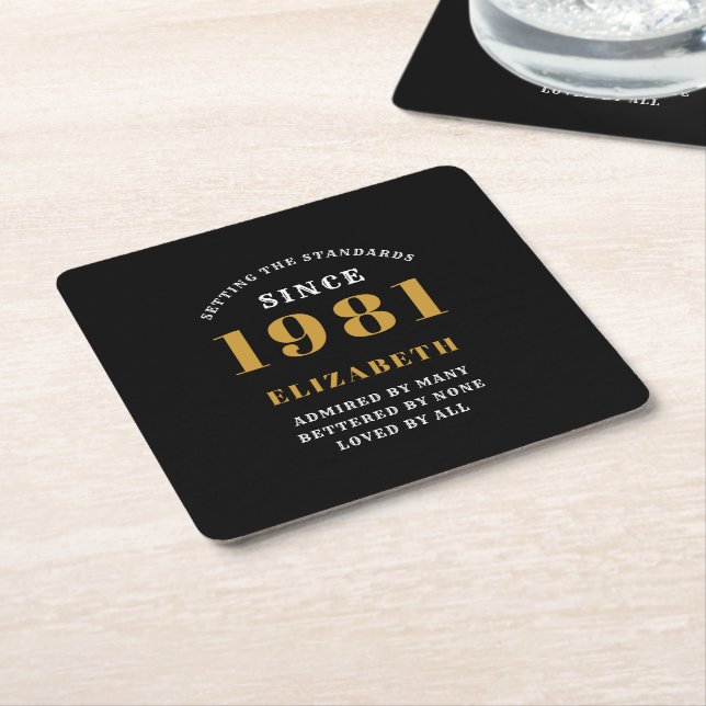 Dessous-de-verre Carré En Papier 40e anniversaire 1981 Black Gold (Incliné)