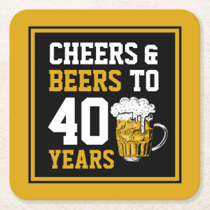 Dessous-de-verre Carré En Papier 40e anniversaire Cheers & Bières à 40 ans